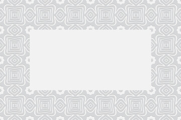 Geometric trendy white background. Volumetric composition of a relief pattern. Frame for text with 3D effect of a convex shape with ethnic elements for design and decor.