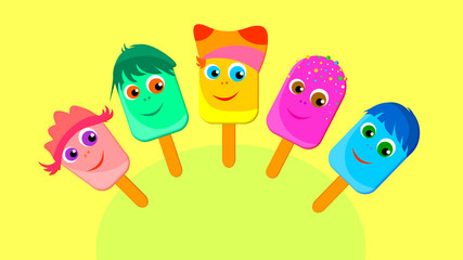 Fototapeta premium Illustration. Merry ice cream for every taste. Funny faces.