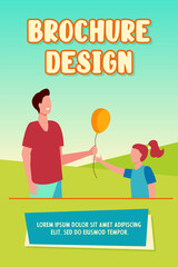 Cheerful man giving air balloon to little girl. Child, father, gift flat illustration. Fatherhood and childhood concept for banner, website design or landing web page