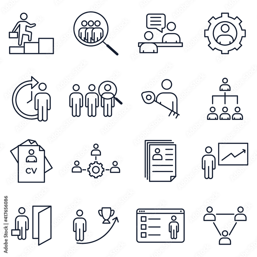 Poster set of headhunting icon. headhunting and recruiting pack symbol template for graphic and web design 