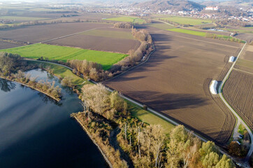 Danube river and its old waters are photographed in Bavaria near Regensburg