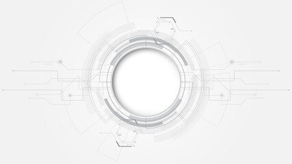  Grey white Abstract technology background with various technology elements Hi-tech communication concept innovation background Circle empty space for your text