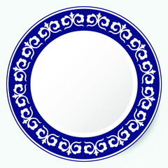 Round Frame, workpiece for your design. Ornamental elements and motifs of Kazakh, Kyrgyz, Uzbek, national Asian decor for plate, textile and print design. Circle frame. Vector. 