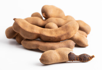 Tamarind Beans in Shell on a White Background