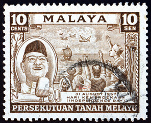 Postage stamp Malaya 1957 chief minister Tunku Abdul Rahman