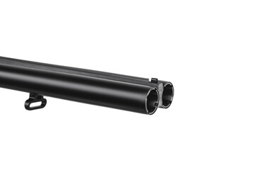 Classic trigger double-barreled hunting rifle on a white  back. Smooth-bore hunting rifle.