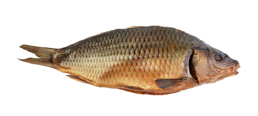 Smoked fish isolated on white.