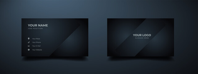 Minimalist business card design. Modern shape with abstract silver line. Luxury dark gradient background. Vector illustration print template.