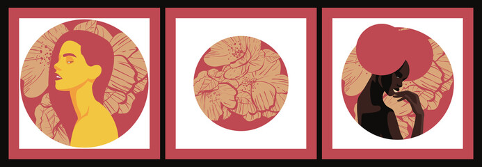 beautiful young modern girl in trendy spring colors against the background of blossoming flowers. For printing prints, banners, flyers, T-shirts, packaging, brands. Fashion show.