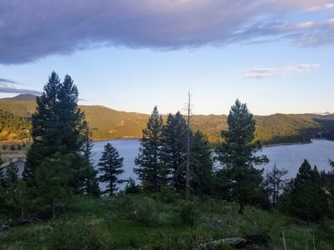Landscape with trees and water. Gross reservoir, Boulder, Colorado.