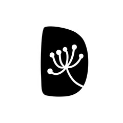 Vintage floral bold Letter D Logo spring. Classic D Summer Letter Design Vector with Black Color and Floral Hand Drawn with monoline pattern