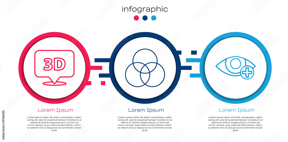 Poster set line speech bubble with text 3d, rgb and cmyk color mixing and red eye effect. business infograp
