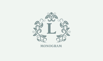 Decorative vector monogram with the initial letter L. Exquisite logo for cafe, bar, restaurant, invitation. Business style or company brand.