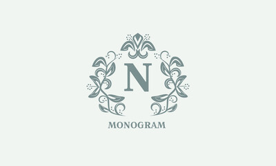 Decorative vector monogram with the initial letter N. Exquisite logo for cafe, bar, restaurant, invitation. Business style or company brand.