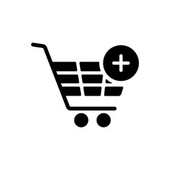 Shopping cart glyph icon with plus sign