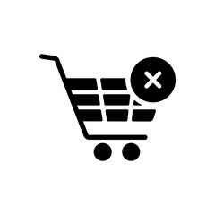 Shopping cart with cross sign glyph icon