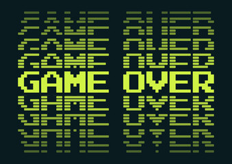 A teal and bright light green GAME OVER retro vaporwave style typographical graphic illustration