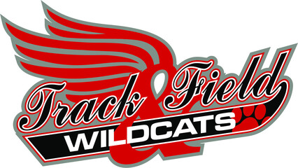 wildcats track & field team design in script with tail for school, college or league