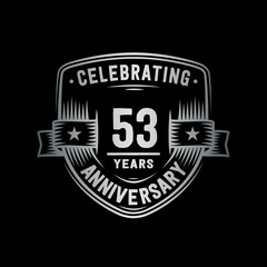 53 years anniversary celebration shield design template. Vector and illustration