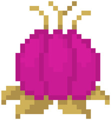 Cosmic plant vector illustration. Pink flower with yellow leaves. Unknown object for pixel game design layout. Element for game about space. Alien flower or plant isolated on white background
