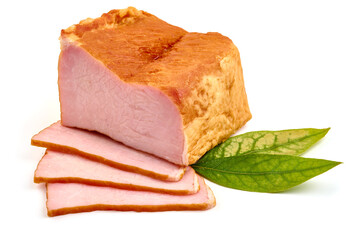 Smoked pork meat, isolated on white background. High resolution image
