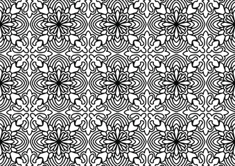 seamless tile drawn with flowers and ornaments in folk style on a white background for coloring, vector, seamless pattern