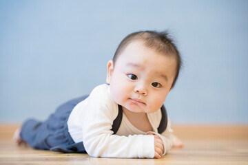 Naklejka premium 床をハイハイする赤ちゃん