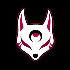 white with red patterns japanese fox mask