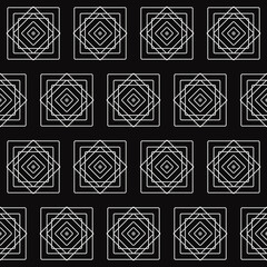 Vector Squares And Rhombuses Pattern. Black And White Colors.