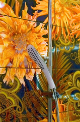 Modern Shower in Bathroom, close-up.