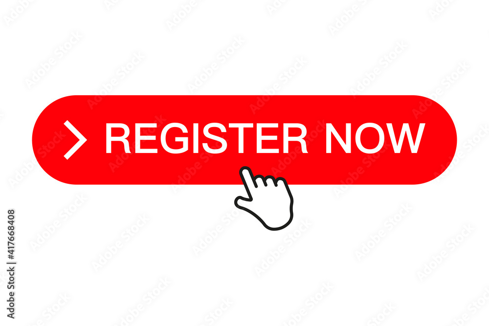 Poster clicking on the register now button, button with an arrow, registration for services. sign up now ba