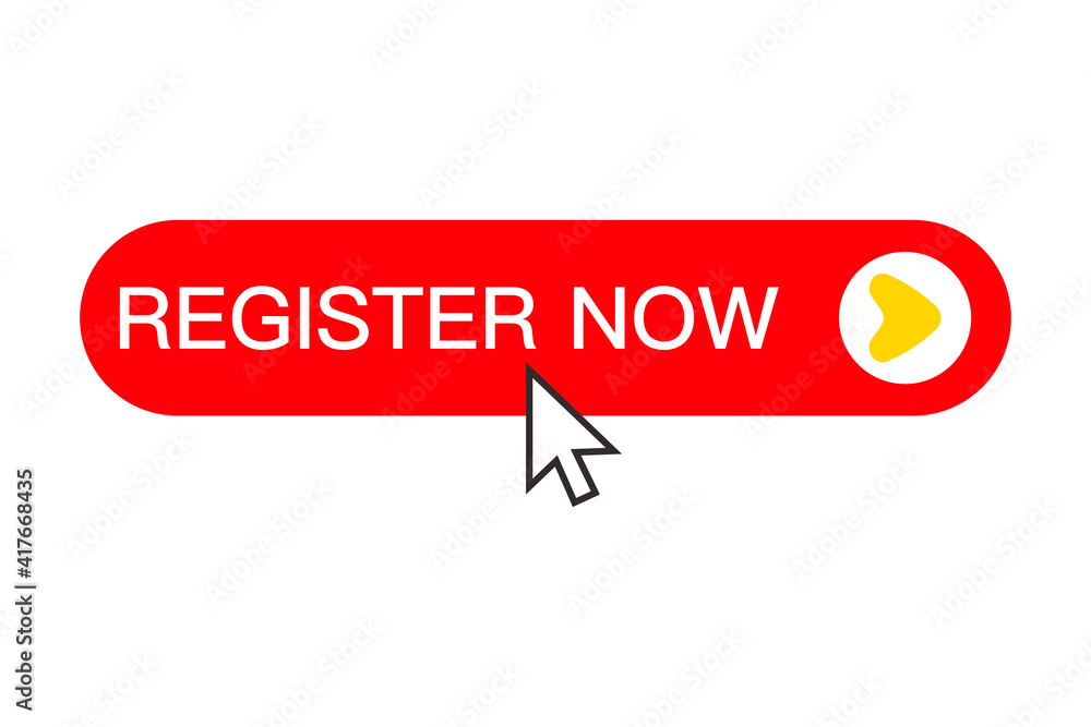 Poster clicking on the register now button, button with an arrow, registration for services. sign up now ba