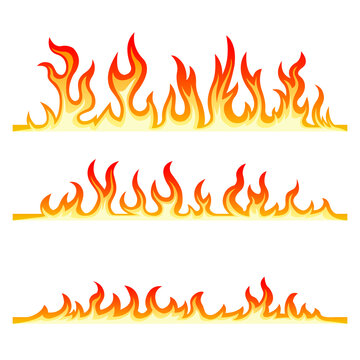 Collection of fire flame set isolated on white background. Icons. Flat style vector illustration. Flame, fire, torch, campfire.
