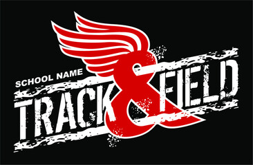 distressed track & field team design with wings for school, college or league
