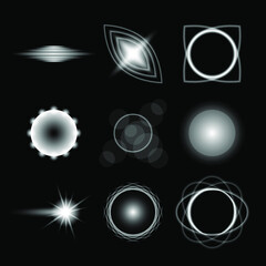 Set Abstract Collection Lights Spotlight Glow Light Flare Shine Flashes On A Dark Background Vector Design Style