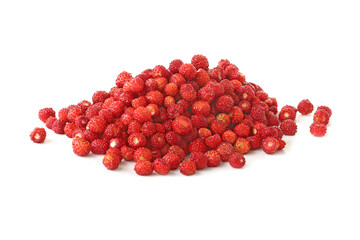 Pile of wild strawberries isolated on a white