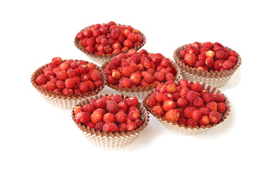 Wild strawberries in paper forms isolated on a white