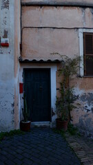 Fototapeta na wymiar Old vintage wooden front door in an italian city