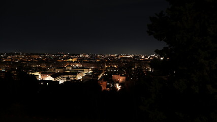 Panorama of Rome and Basilica of St. Peter at night, Italy