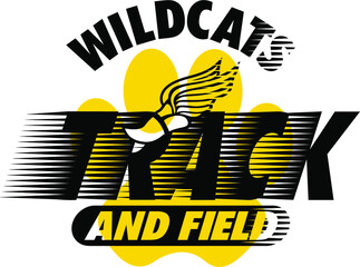 wildcats track and field team design with paw print for school, college or league