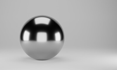 3d render of silver sphere on white background with space for text