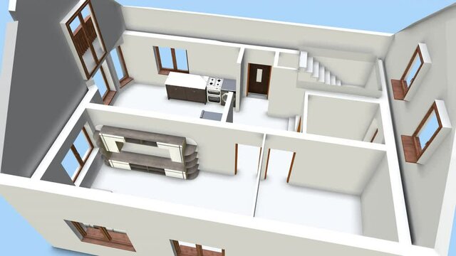 3d arrangement of furniture in an unfinished house