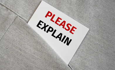 PLEASE EXPLAIN text on sticker. Business concept, communication.