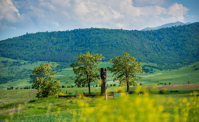 Alpine landscape with trees and field, Armenia