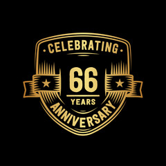 66 years anniversary celebration shield design template. Vector and illustration