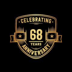 68 years anniversary celebration shield design template. Vector and illustration