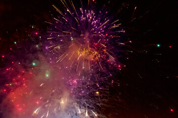Fototapeta na wymiar festive fireworks in the night black sky