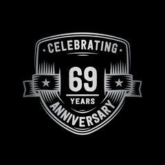 Fototapeta premium 69 years anniversary celebration shield design template. Vector and illustration