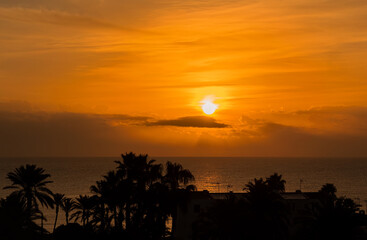 Orange sunrise over Mediterranean Sea. Spain