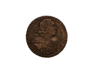 Rare russian silver coin one ruble on white background